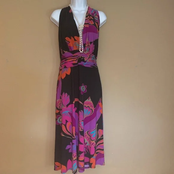 knee length dresses for ladies Plus Size Floral Border Midi Dress – 2020AVE main image 0